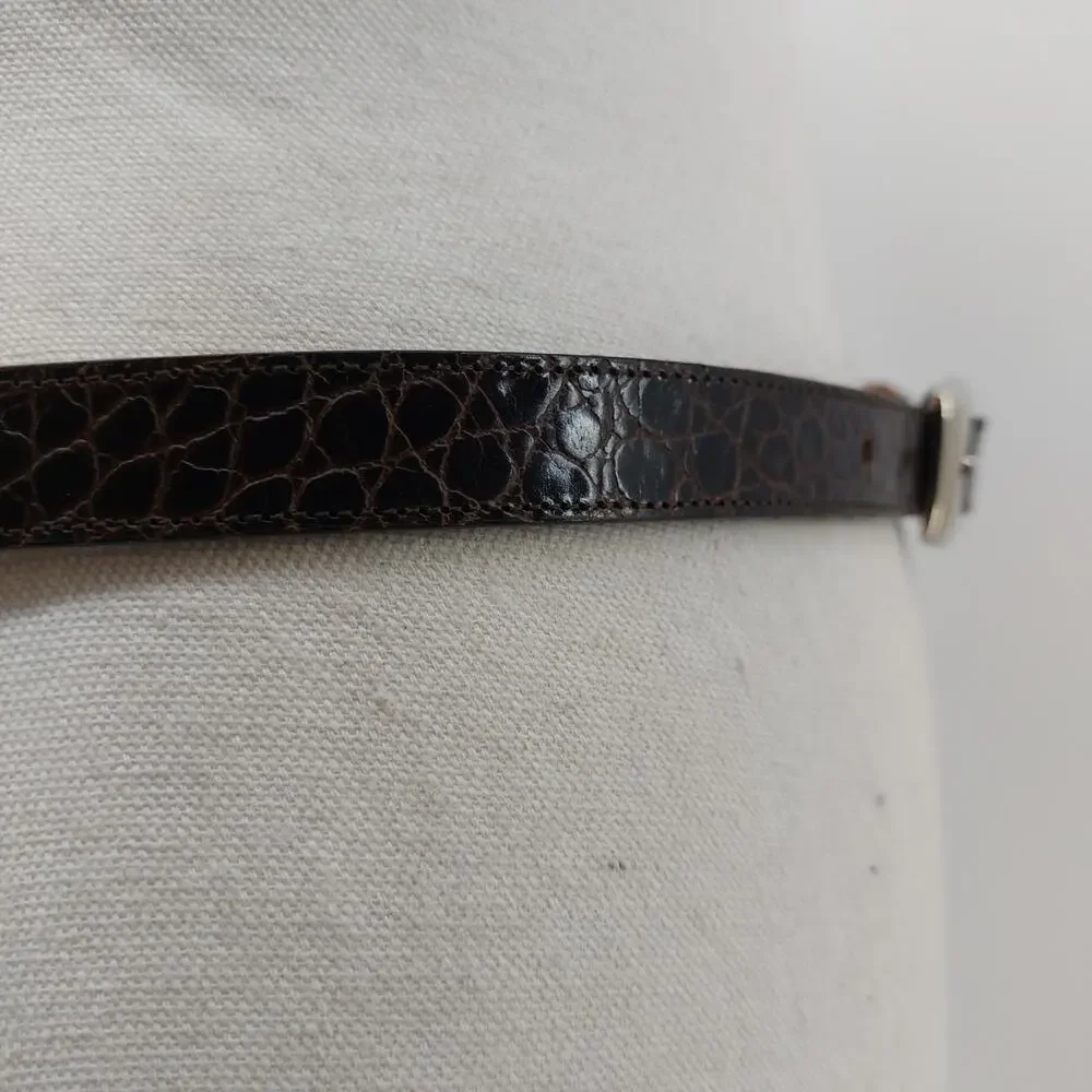 Dark Brown Women's Leather Belt Brown Leather Croc Embossed Belt
